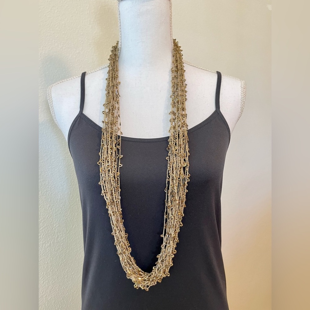 Long Olive Green Beaded Necklace Earthy Strand Fall Jewelry
